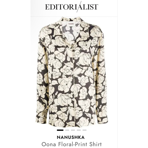 Nanushka Oona Floral-Print Button Down Shirt Brown Beige S Fits oversized